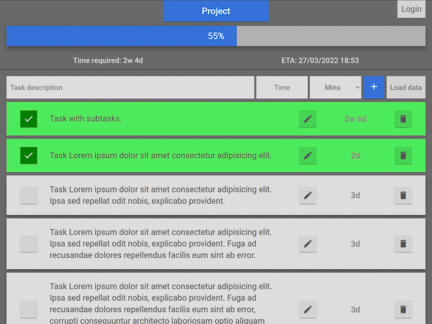 Project planner screenshot